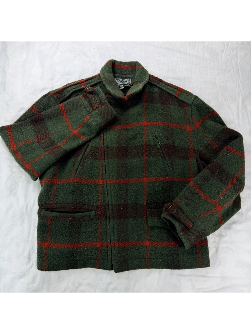 Vintage 90s Ralph Lauren Country Wool Plaid Jacket Womens M Made USA Buckle